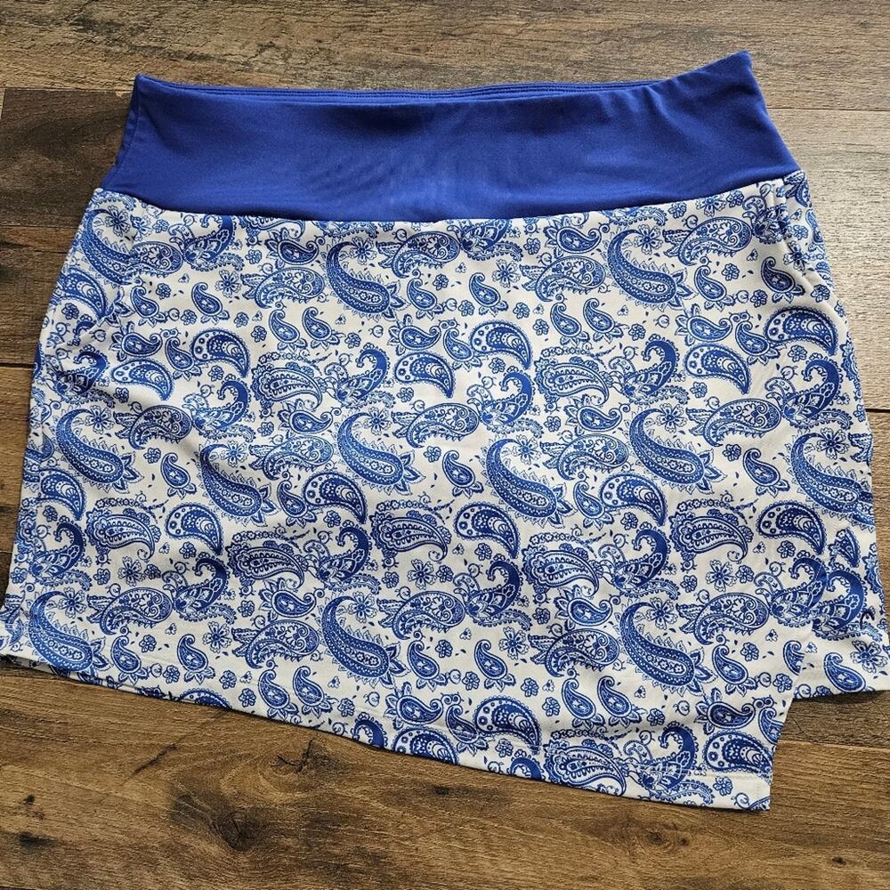 Head Golf Skort Womens Large Faux Wrap Blue White Paisley Print Shorts Tennis